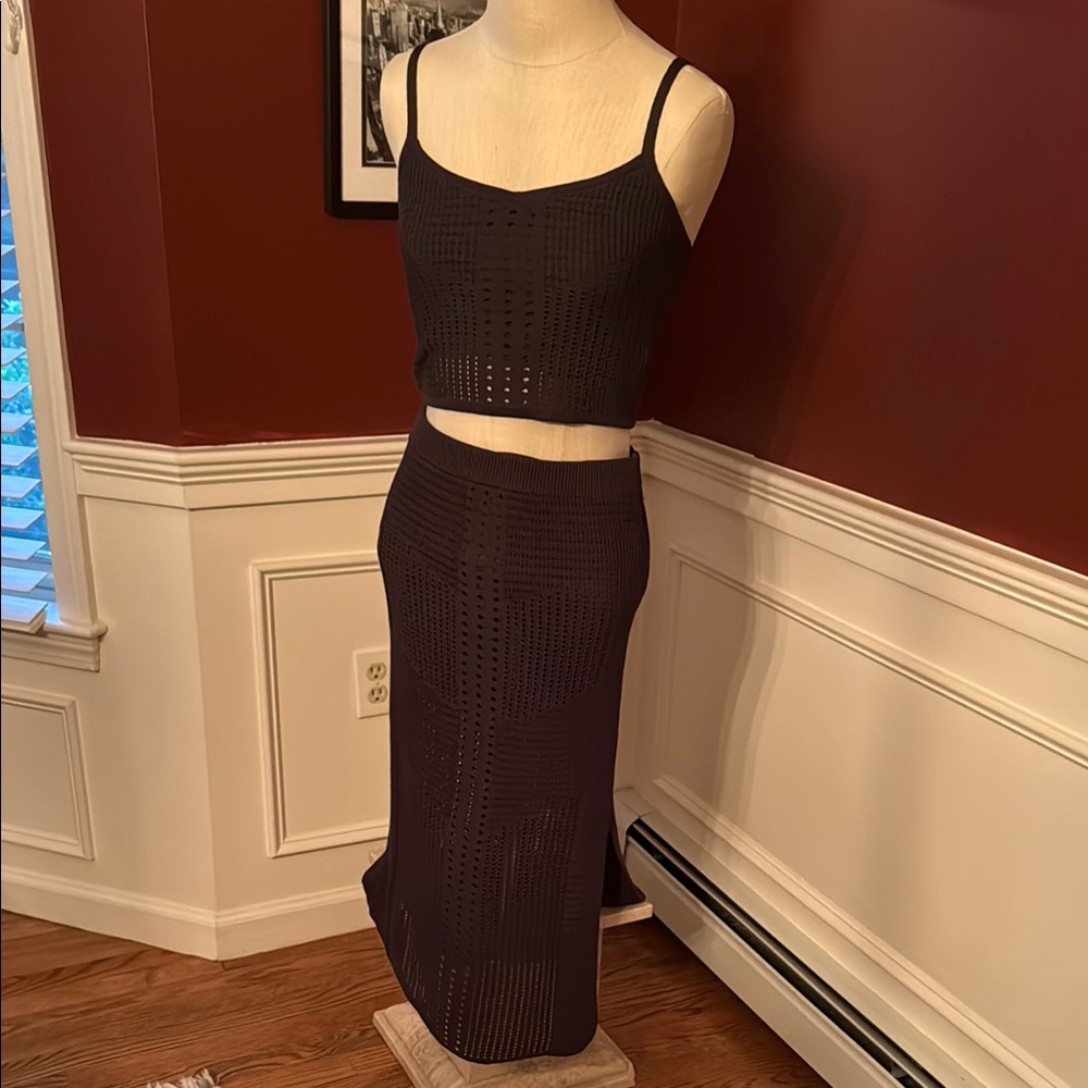 Rachel Zoe 2-piece olive green crochet skirt set